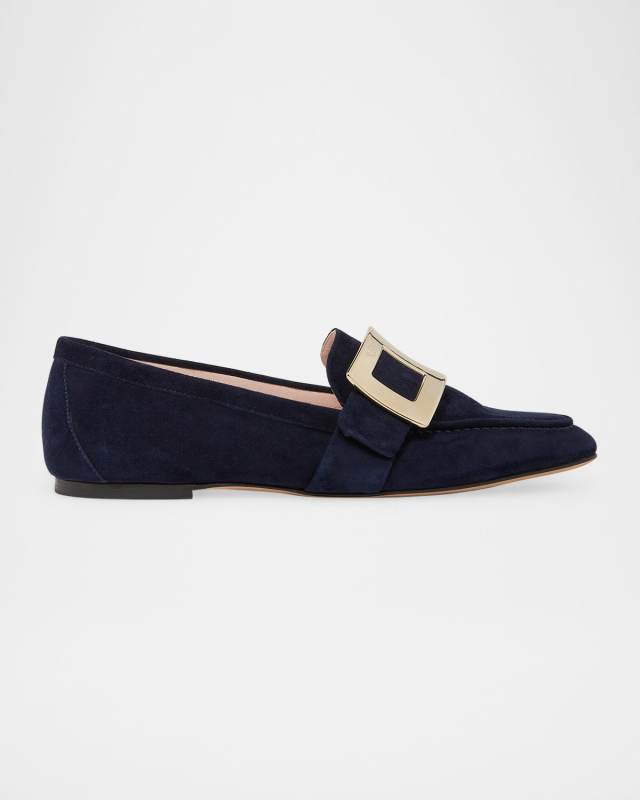 Suede Metal Buckle Loafers